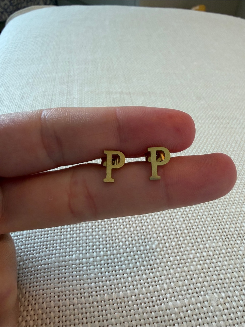Gold Letter P Initial Stud Earrings - Set of 2
